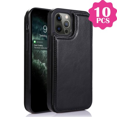 iPhone 15 Pro 10 PCS Back Flip Leather Wallet Case Cover-Black