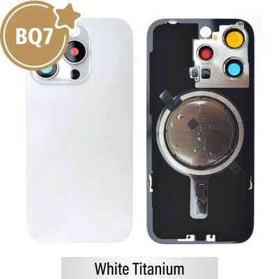 BQ7 Rear Cover Glass with Camera Lens Glass and Magsafe Magnet for iPhone 15 Pro (NO LOGO)-White Titanium