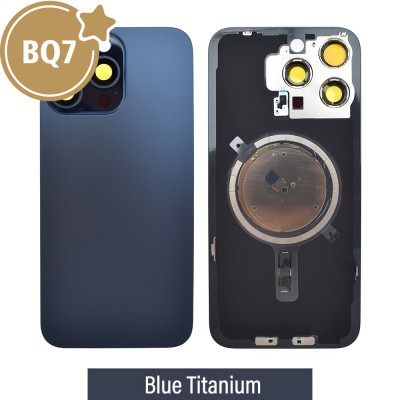BQ7 Rear Cover Glass with Camera Lens Glass and Magsafe Magnet for iPhone 15 Pro Max (NO LOGO)-Blue Titanium