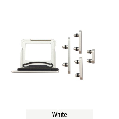 Dual SIM Card Tray and Side Button for iPhone 16 / 16 Plus-White (Compatible with Single SIM Phones and Dual SIM Phones)