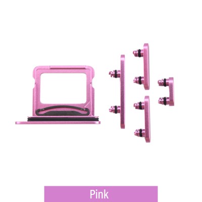 Dual SIM Card Tray and Side Button for iPhone 16 / 16 Plus-Pink (Compatible with Single SIM Phones and Dual SIM Phones)