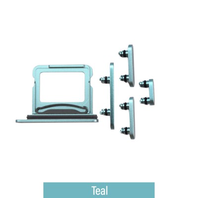 Dual SIM Card Tray and Side Button for iPhone 16 / 16 Plus-Teal (Compatible with Single SIM Phones and Dual SIM Phones)