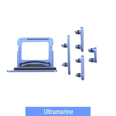 Dual SIM Card Tray and Side Button for iPhone 16 / 16 Plus-Ultramarine (Compatible with Single SIM Phones and Dual SIM Phones)