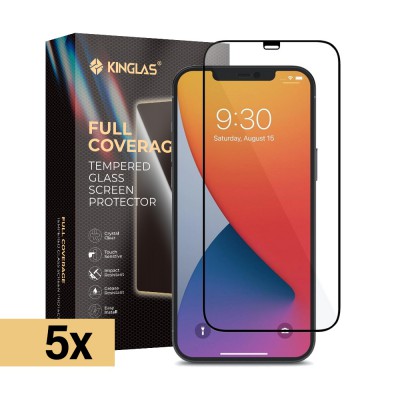Kinglas 5 Packs Screen Printing Full Screen Black Edge Tempered Glass Screen Protector For iPhone 12 / 12 Pro