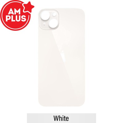 AMPLUS Rear Glass With 3M Adhesive Replacement for iPhone 14 Plus (Camera Frame Aseembly by Factory)-White