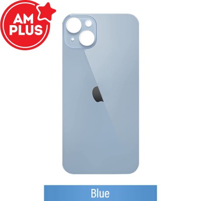 AMPLUS Rear Glass With 3M Adhesive Replacement for iPhone 14 Plus (Camera Frame Aseembly by Factory)-Blue