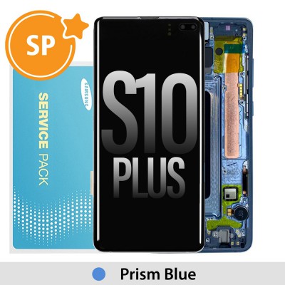 Samsung Galaxy S10 Plus G975F OLED Screen Replacement with Frame Digitizer GH82-18849C/18834C (Service Pack)-Prism Blue