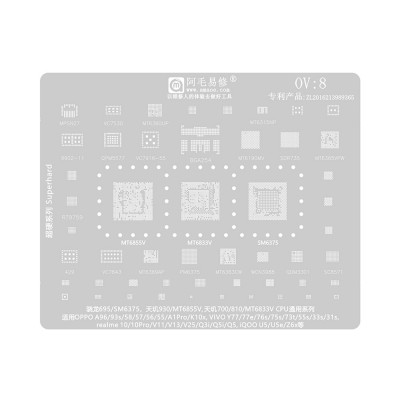 AMAOE BGA Reballing Stencil With CPU Position OV8 for OPPO A96 / VIVO Y77 / Realme 10 / iQOO U5 / U5e / Z6x etc