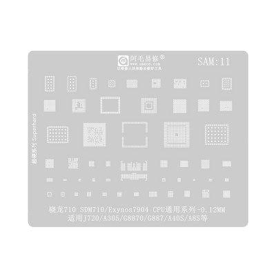 AMAOE BGA Reballing Stencil With CPU Position SAM11 for Samsung Galaxy J7 J720F / A30 / A8s G8870 / A40s A305