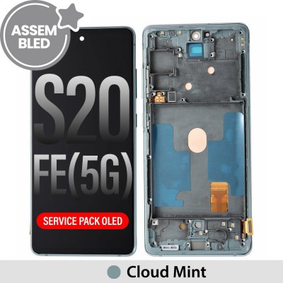 ASSEMBLED OLED Screen Replacemen Samsung for Galaxy S20 FE G780 / G781-Cloud Mint (SERVICE PACK SCREEN BUT REFURBISH FRAME ASSEMBLED BY CRAZY)