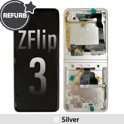 REFURB LCD Screen Digitizer Replacement with Frame for Samsung Galaxy Z Flip 3 5G F711B-Silver