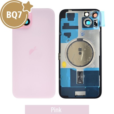 BQ7 Rear Cover Glass with Camera Lens Glass and Magsafe Magnet for iPhone 15 Plus-Pink