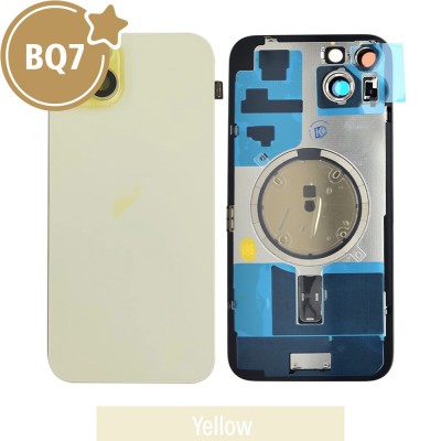 BQ7 Rear Cover Glass with Camera Lens Glass and Magsafe Magnet for iPhone 15 Plus-Yellow