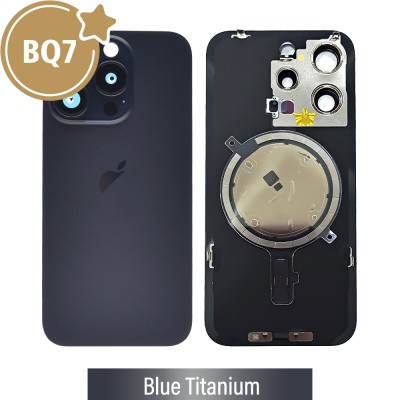 BQ7 Rear Cover Glass with Camera Lens Glass and Magsafe Magnet for iPhone 15 Pro-Blue Titanium