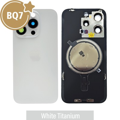 BQ7 Rear Cover Glass with Camera Lens Glass and Magsafe Magnet for iPhone 15 Pro-White Titanium