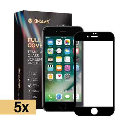 Kinglas 5 Packs Full Screen Black Edge Tempered Glass Screen Protector For iPhone 7 / 8 / SE (2020) / SE (2022)