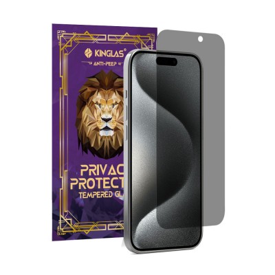 Kinglas Privacy Tempered Glass Screen Protector For iPhone 15 / 15 Pro / 16