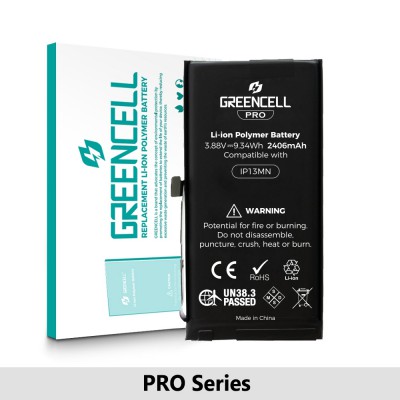 Greencell PRO Series- iPhone 13 mini Replacement Battery with Adhesive Strips 2406mAh (TI chip -27546-A3 IC & Original Cell)