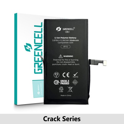 Greencell Crack Series- iPhone 15 CRACK Battery with Adhesive Strips 3349mAh (No Need Soldering & No Need Tag-on)