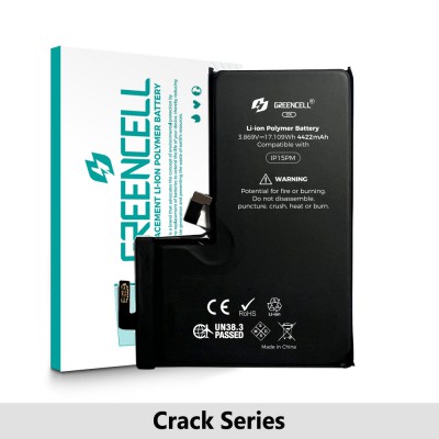 Greencell Crack Series- iPhone 15 Pro Max CRACK Battery with Adhesive Strips 4422mAh (No Need Soldering & No Need Tag-on)