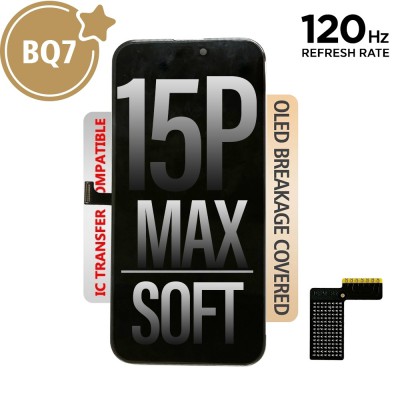 120HZ HIGH REFRESH RATE BQ7 Soft OLED Assembly for iPhone 15 Pro Max Screen Replacement With IC Chip Fransfer Flex 6707RR (Compatible for IC chip transfer)