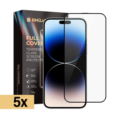 Kinglas 5 Packs Full Screen Black Edge Tempered Glass Screen Protector for iPhone 16 Pro