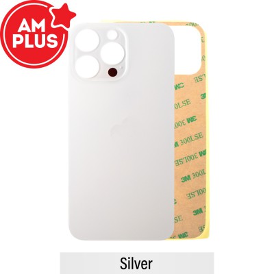 AMPLUS Rear Glass With 3M Adhesive Replacement for iPhone 14 Pro Max (Camera Frame Aseembly by Factory)-Silver