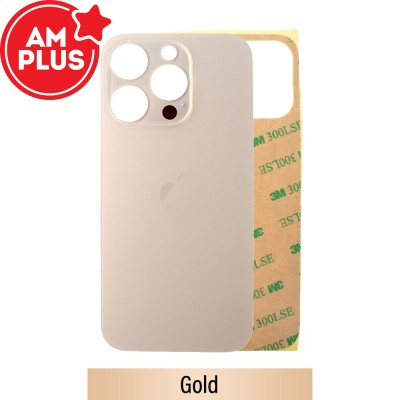 AMPLUS Rear Glass With 3M Adhesive Replacement for iPhone 14 Pro (Camera Frame Aseembly by Factory)-Gold