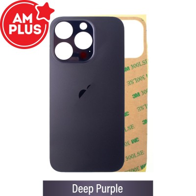 AMPLUS Rear Glass With 3M Adhesive Replacement for iPhone 14 Pro (Camera Frame Aseembly by Factory)-Deep Purple