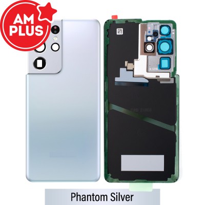 AMPLUS Rear Cover Glass For Samsung Galaxy S21 Ultra G998-Phantom Silver