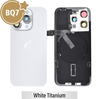 BQ7 Rear Cover Glass with Camera Lens Glass and Wireless Flex for iPhone 15 Pro-White Titanium