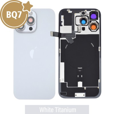 BQ7 Rear Cover Glass with Camera Lens Glass and Wireless Flex for iPhone 16 Pro Max-White Titanium