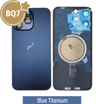 BQ7 Rear Cover Glass with Camera Lens Glass and Magsafe Magnet for iPhone 15 Pro Max-Blue Titanium
