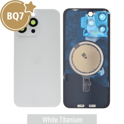BQ7 Rear Cover Glass with Camera Lens Glass and Magsafe Magnet for iPhone 15 Pro Max-White Titanium
