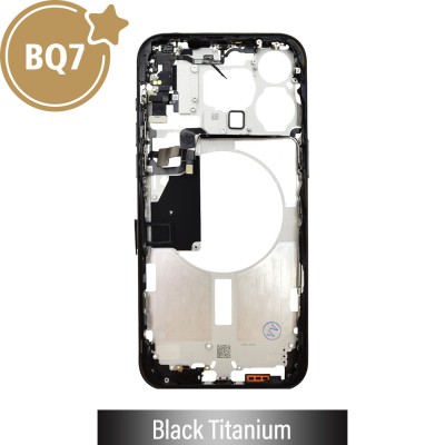 BQ7 Chassis Mid Frame Cover Replacement Assembly for iPhone 15 Pro Max-Black Titanium (With SIM Tray Version)