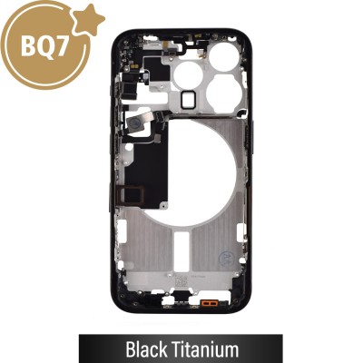 BQ7 Chassis Mid Frame Cover Replacement Assembly for iPhone 15 Pro-Black Titanium (With SIM Tray Version)