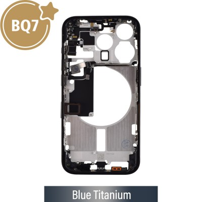 BQ7 Chassis Mid Frame Cover Replacement Assembly for iPhone 15 Pro-Black Titanium (With SIM Tray Version)