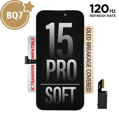 120HZ HIGH REFRESH RATE BQ7 Soft OLED Assembly for iPhone 15 Pro Screen Replacement With IC Chip Fransfer Flex (Compatible for IC chip transfer)