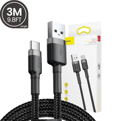 Baseus Cafule Cable USB For Type-C 2A 3m Compatible for iPhone 15 16 Series