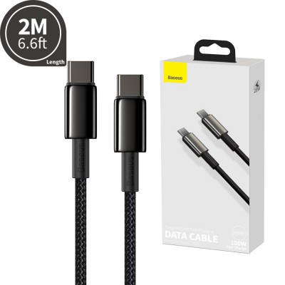 Baseus Tungsten Gold Fast Charging Data Cable Type-C to Type-C 100W 2M Compatible for iPhone 15 16 Series