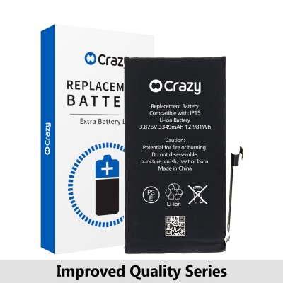 Crazy Improved Quality-iPhone 15 Replacement Battery with Adhesive Strips 3349mAh (TI CHIP: TI 27546-A3 IC) (Cheapest Price)