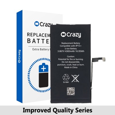 Crazy Improved quality-iPhone 15 Plus Replacement Battery with Adhesive Strips 4383mAh (TI CHIP: TI 27546-A3 IC) (Cheapest Price)