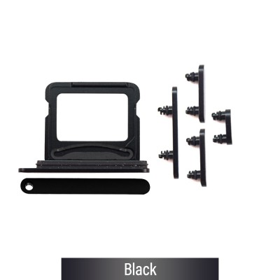 Dual SIM Card Tray and Side Button for iPhone 16 / 16 Plus-Black (Compatible with Single SIM Phones and Dual SIM Phones)