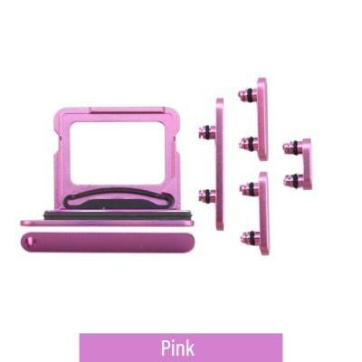 Dual SIM Card Tray and Side Button for iPhone 16 / 16 Plus-Pink (Compatible with Single SIM Phones and Dual SIM Phones)