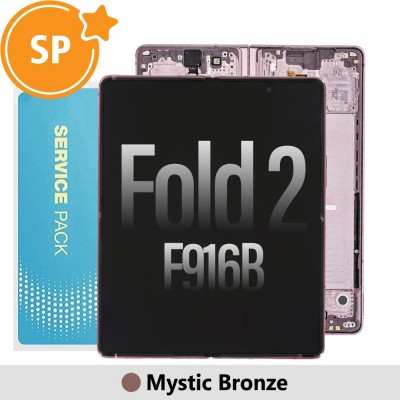 Samsung Galaxy Z Fold2 5G F916B Screen with Frame Digitizer Without Battery GH82-24297A (Service Pack)-Mystic Bronze (Blackout issue fix: https://youtu.be/CEnwc6FKJLk)