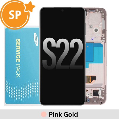 Samsung Galaxy S22 5G S901B OLED Screen Replacement Digitizer with Frame GH82-27520D/27521D (Service Pack)-Pink Gold