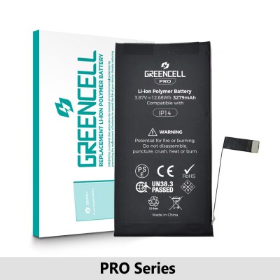 Greencell PRO Series- iPhone 14 Replacement Battery with Adhesive Strips 3279mAh (TI chip -27546-A3 IC & Original Cell)