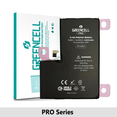 Greencell PRO Series- iPhone 14 Pro Max Replacement Battery with Adhesive Strips 4323mAh (TI chip -27546-A3 IC & Original Cell)