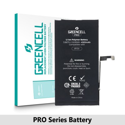 Greencell PRO series- iPhone 15 Plus Replacement Battery with Adhesive Strips 4383mAh (TI chip -27546-A3 IC & Original Cell)