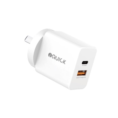 iQuick GaN II 30W PD3.0+QC3.0 Dual Ports Charging Adapter-White